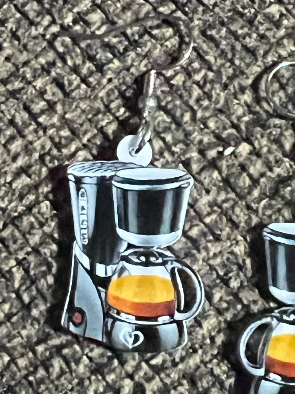 Coffee Maker Dangle Earrings - Black, Silver & Amber E108